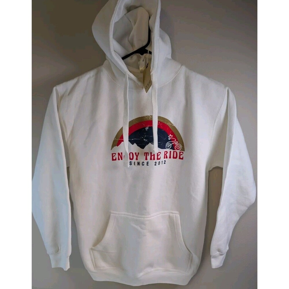 NWT Ouray Sportswear White "Enjoy The Ride 2012" Graphic Hoodie Sz Medium